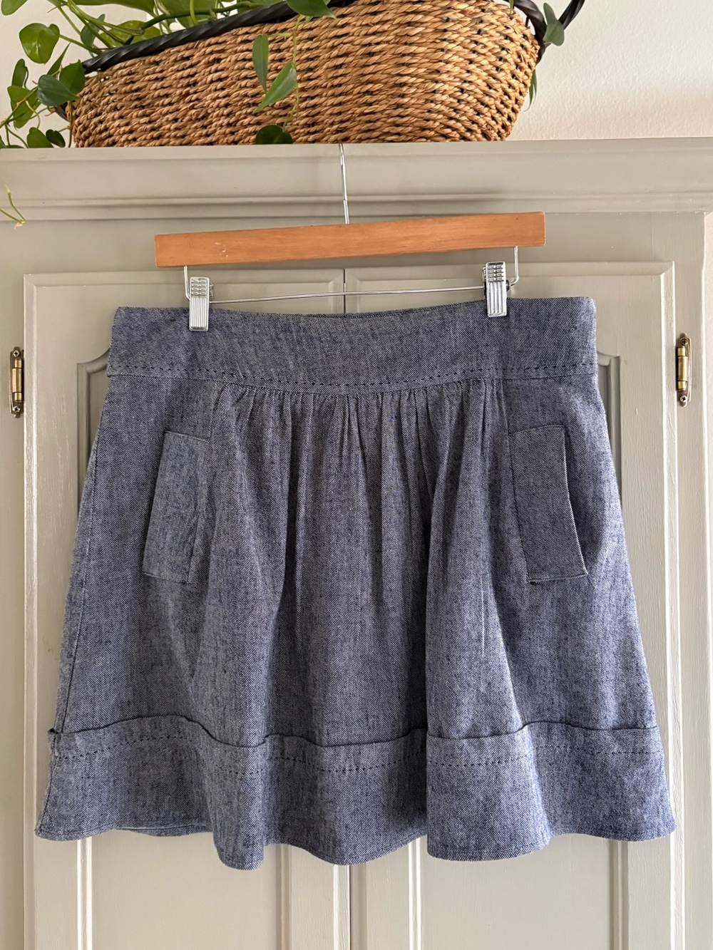 SWEET CANDY‎ Chambray Cotton Mini Pleated Skirt | Size Large